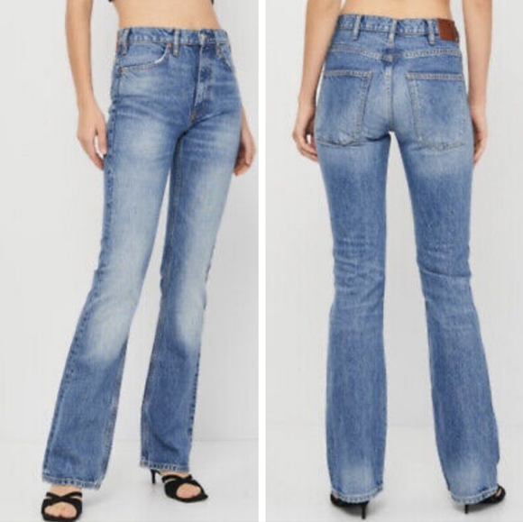 Zara Vintage Flare Jeans Sentinel Blue High Waisted Denim 2 NWT NEW - Picture 2 of 7